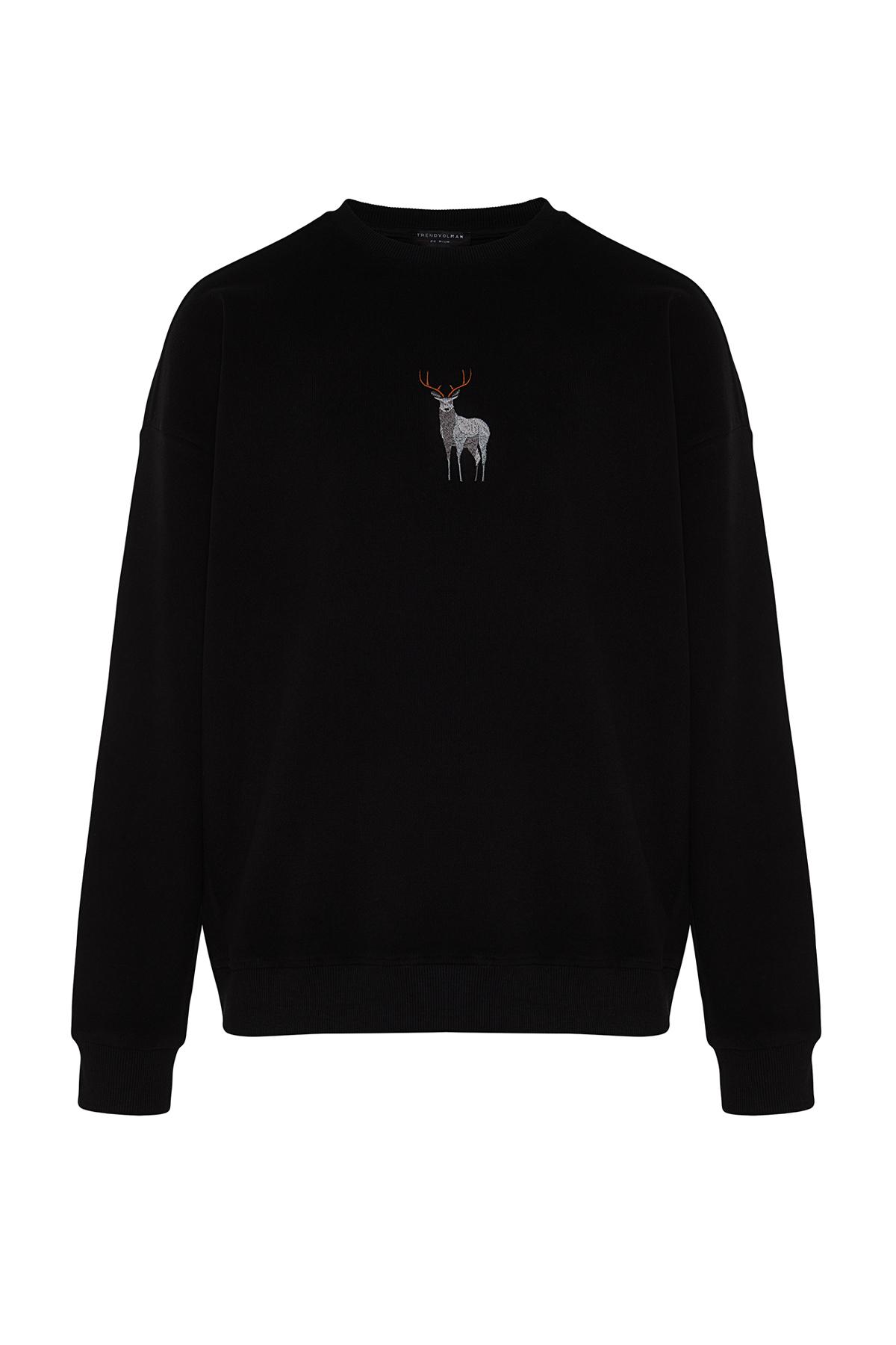 

Черная мужская хлопковая толстовка оверсайз ограниченного выпуска премиум-класса с воротником-стойкой на молнии и вышивкой животных...