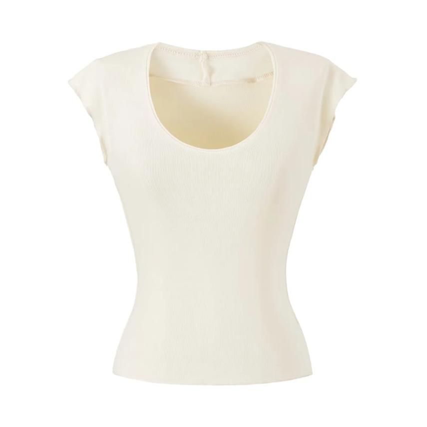 U-neck Short-sleeved T-shirt Women's Summer New American Spice Girl Solid Color Slim-fitting Short Bottom Top