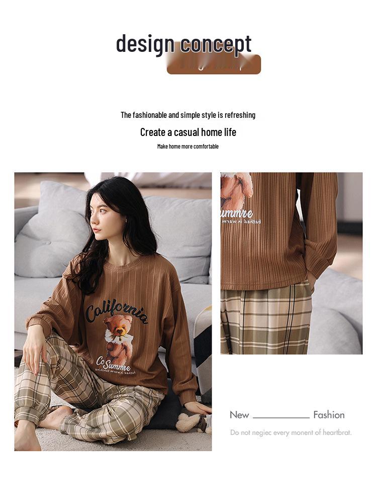 2025 Women's Spring & Autumn Cute Cartoon Cotton Pajamas - Long Sleeve & Pants, Comfortable Pullover for Homewear