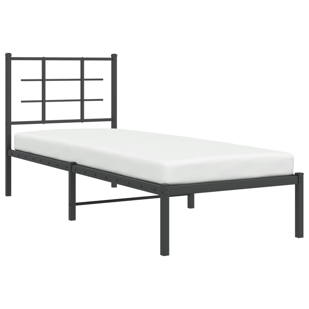 Vidaxl Metal Bed Frame with Headboard, Black, 75X190 Cm