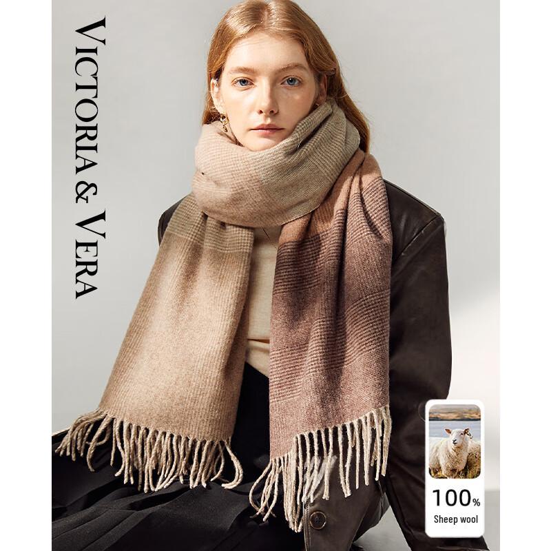 VICTORIA&VERA Autumn/Winter Striped Plaid Tassel Scarf