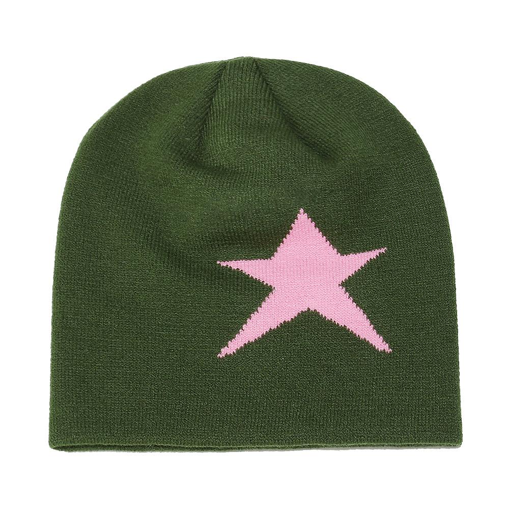 

2025 зима новая шерстяная шапка модная универсальная шапка-пуловер бини уличная пентаграмма холодная шапка мужская M（56-58cm） армия зеленый