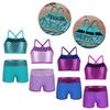 Kids Girls Swimming Dance Athletic Outfit Shoulder Straps Sequins Crop Top+Shorts Gymnastics Clothes