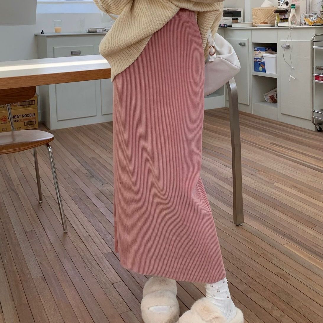 

Женская вельветовая миди-юбка А-силуэта, с высокой талией, эластичная, тянущаяся, прямого кроя, длинная юбка S розовый