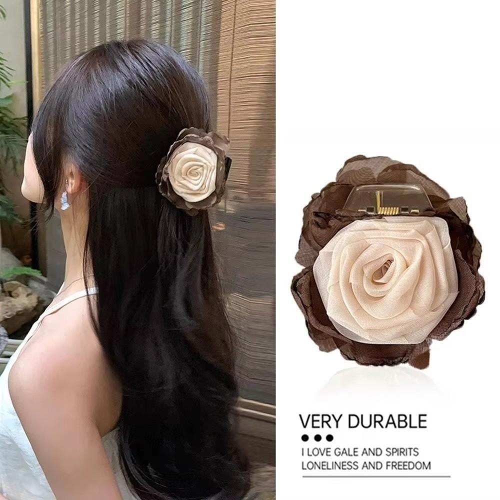 Elegant Rose Flower Hair Clip Mesh Half-Up Hair Claw Hair Accessories Double-Sided Floral Hairpin