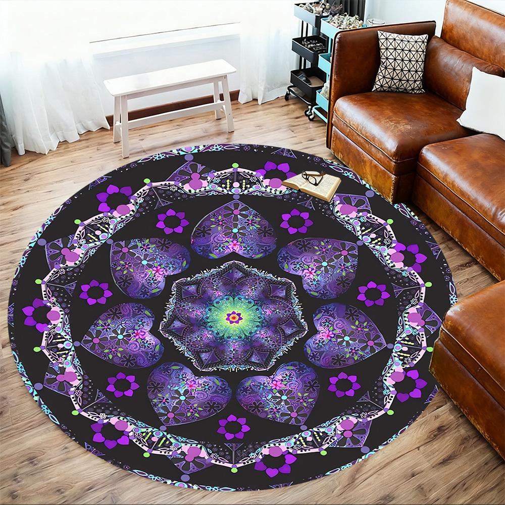 1pc Heart Mandala Round Chair Mat Area Rug - Non-Slip, Floor Mat for Office, Bedroom, and Indoor Decor C1118017