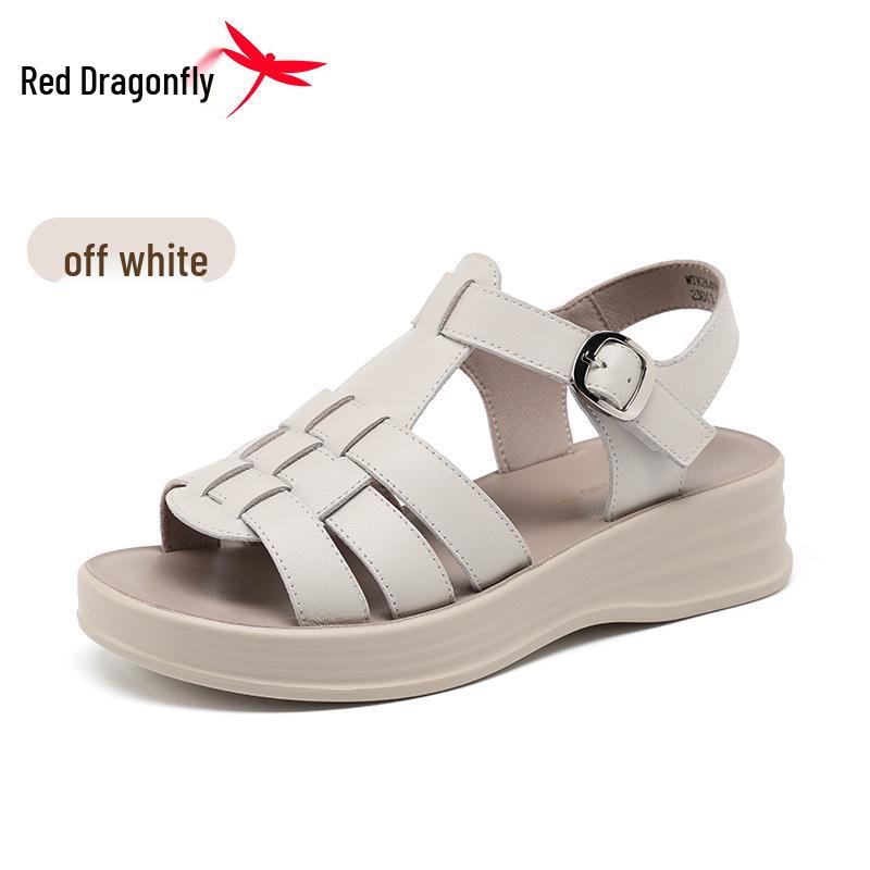 Red Dragonfly Women s Genuine Leather Summer Roman Sandals - Soft & Thick Sole, Height Increasing, Comfortable Outdoor Wear 39