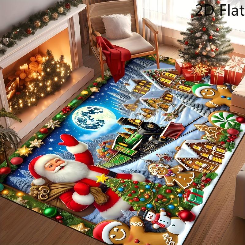 Santa Claus Christmas Area Rug Living Room Reindeer Sleigh Carpet Bedroom Soft Floor Mat Dining Room Home Entrance Decor Mats
