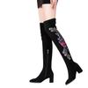 Damen Stiefeletten mit Stickerei, Herbst, neue High Heels, Schlupfschuhe, spitze Zehenpartie, lange Damenstiefel mit elastischem Overknee-Absatz