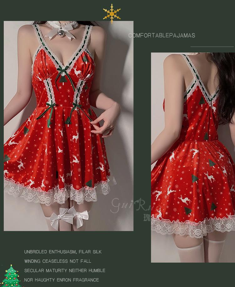 Samt-Print Übergröße Weihnachts-Dessous Camisole Nachthemd Set