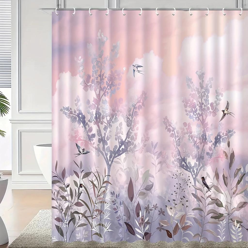 Elegant Pastel Floral Print Waterproof Shower Curtain - Stylish, Durable & Easy-Care Choice for Romantic Bathroom Decor