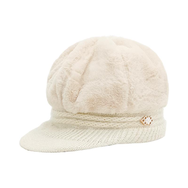 

Нова вовняна шапка-гарбуз, вітрозахисна та холодостійка взимку, тепла шапка для літньої жінки, потовщена та оксамитова в язана шапка average size (56cm~ 58cm)