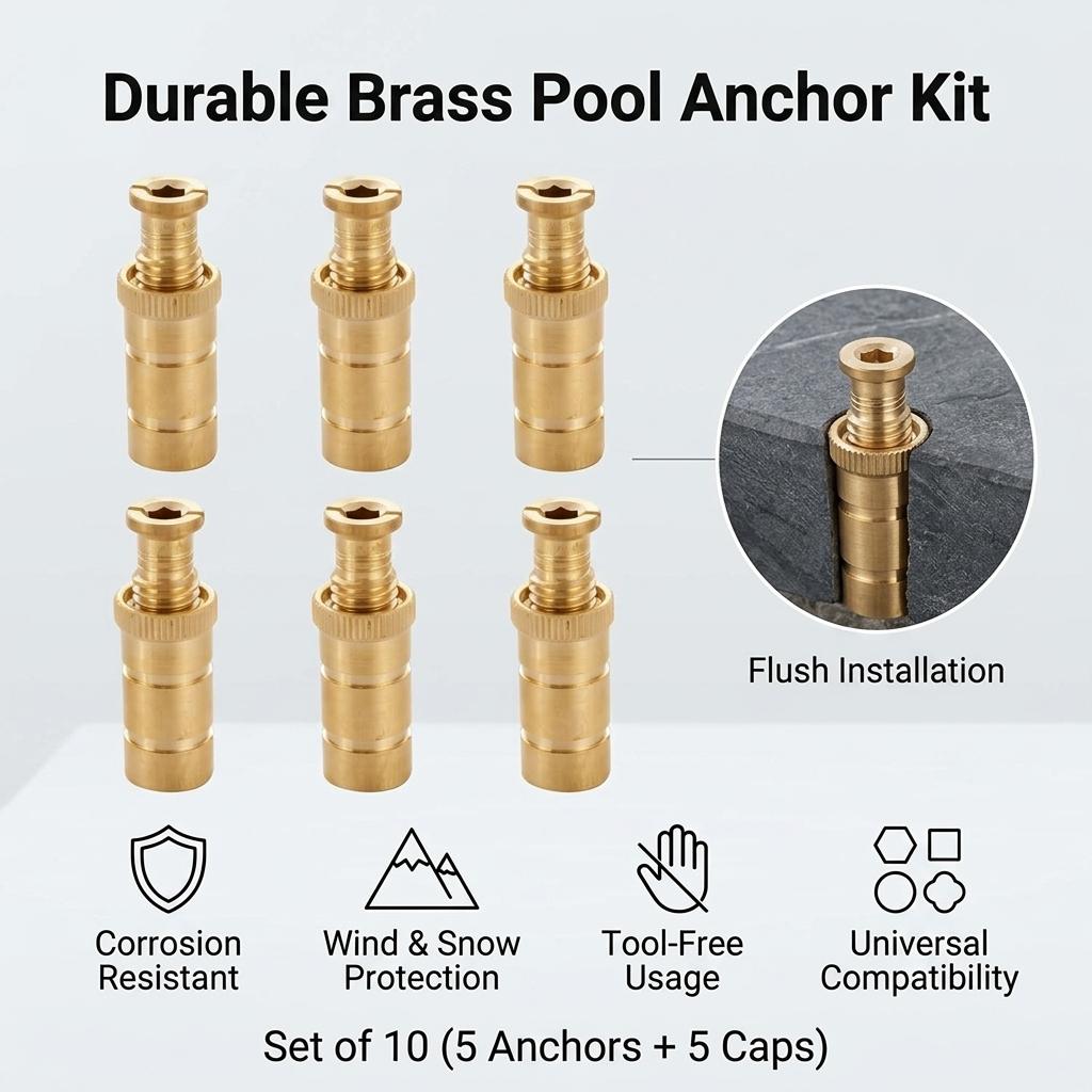 Brass Pool Cover Anchor Kit Corrosion Resistant Replacement Hardware for Winter Pool Covers