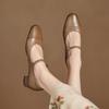 Krazing Pot Cow Skin Spring Summer Size 41 Thick Med Heels Women Round Toe Metal Buckle Straps Shallow Pink Color Pumps