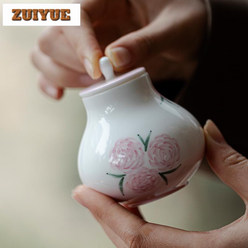 Hand Drawn Rose Ceramic Creative Tea Box Organizer Moisture-proof Creative Storage Tank Containers Tea Caddy POT Tea Set Gift