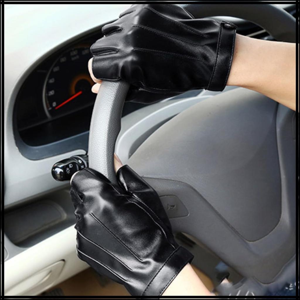 White Fang NT148 Fingerless Gloves, Simple, Solid Leather, Stylish Rock Style for Men (Black)