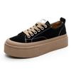 Black Platform Canvas Shoes Women's Spring New Versatile Round Head Muffin Heightening Casual Board Shoes