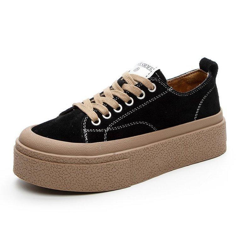Black Platform Canvas Shoes Women's Spring New Versatile Round Head Muffin Heightening Casual Board Shoes