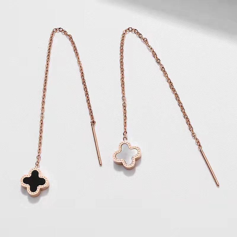 

Серьги-кисточки из титановой стали Четырехлистный клевер из розового золота 18 карат розового золота