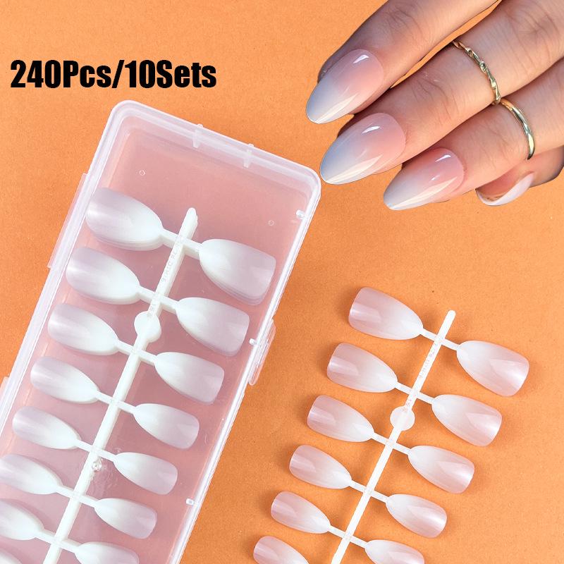 Gradient Nude Pink Square Almond Nails Set - 240 Pieces