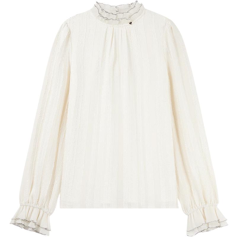 Elegant Ruffle Stand-Up Collar Chiffon Blouse L
