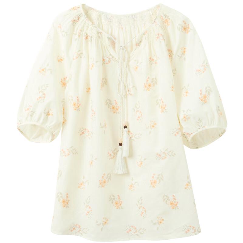 Sancai 100% Cotton Printed Embroidered Tie-Waist Blouse
