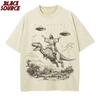 T075 Cartoon Dinosaurier Druck Mode T-Shirt Damen Unisex Waschen verwaschen Vintage T-Shirt Studenten Design Urlaubs Oberteil