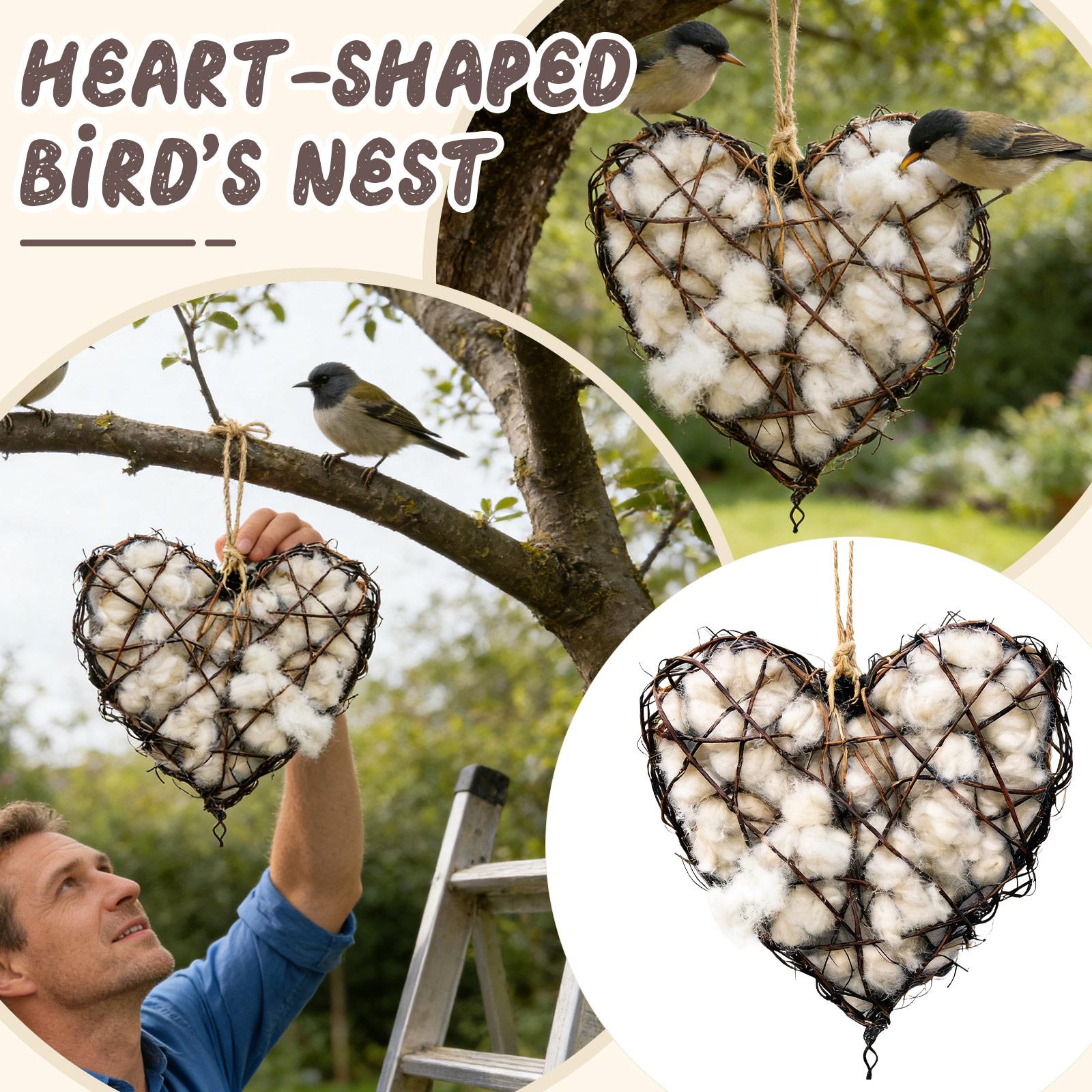 

Handmade Fiber Bird Nesting Heart, Refillable Birds Haven 1 Heart Shape Nesting, Winter Gifts Animal Hummingbirds One Size