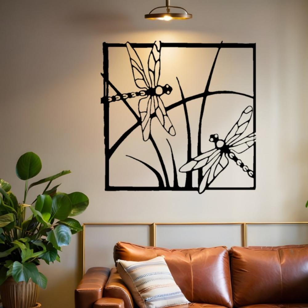 

1pc 2D Flat Large Laser Cut Iron Dragonfly Wall Art Rustic Modern Floral Pattern Heavy Duty Metal Decor for Room Gift for Women No Tool Installation 30cm/12inch