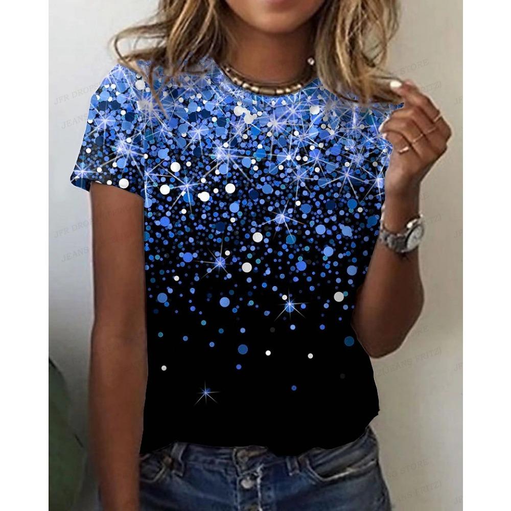 Summer Luxury Golden 3d Print Fashion T-shirts Short Sleeve Tops Tees Oversized Tshirt Starry Clothing Women's Tops