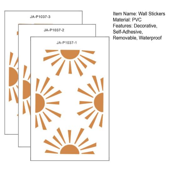 3Pcs Half Sun Wall Stickers, Self-Adhesive Removable Wall Decals, Waterproof And Scratch-Resistant Wall Decals for Bedroom Living Room Nursery Decor