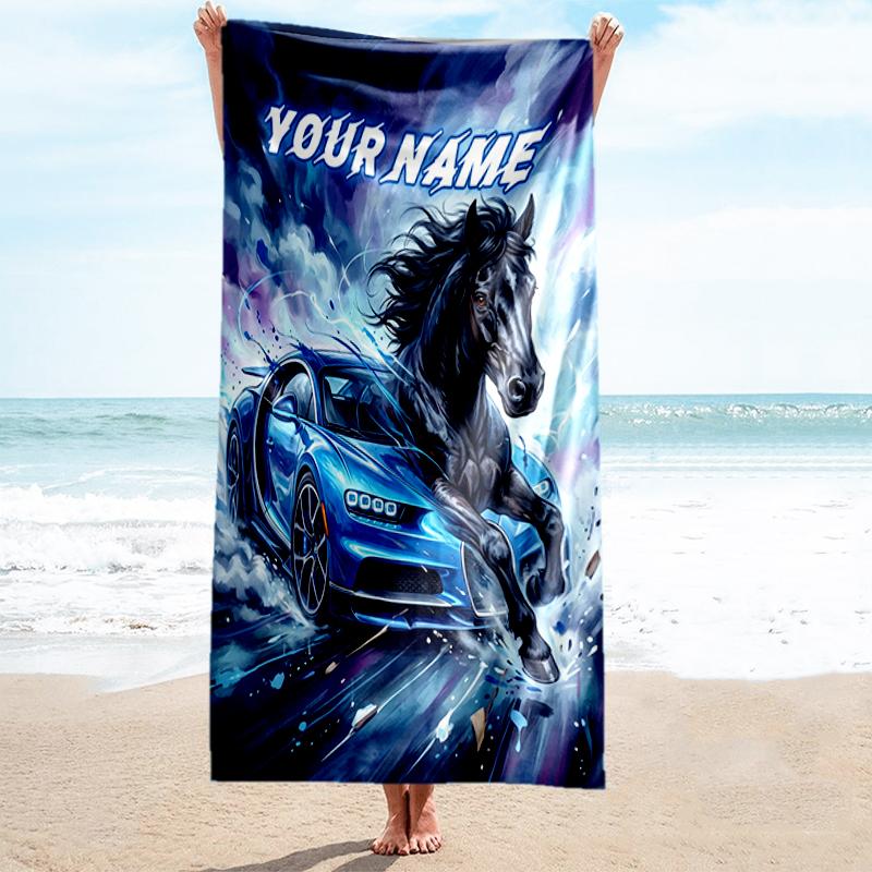 1PC Custom Name Horse Fantasy Beach Towel Highly Absorbent And Sand-Resistant Towel for Swimming, Pool, Yoga, And Travel Lightweight