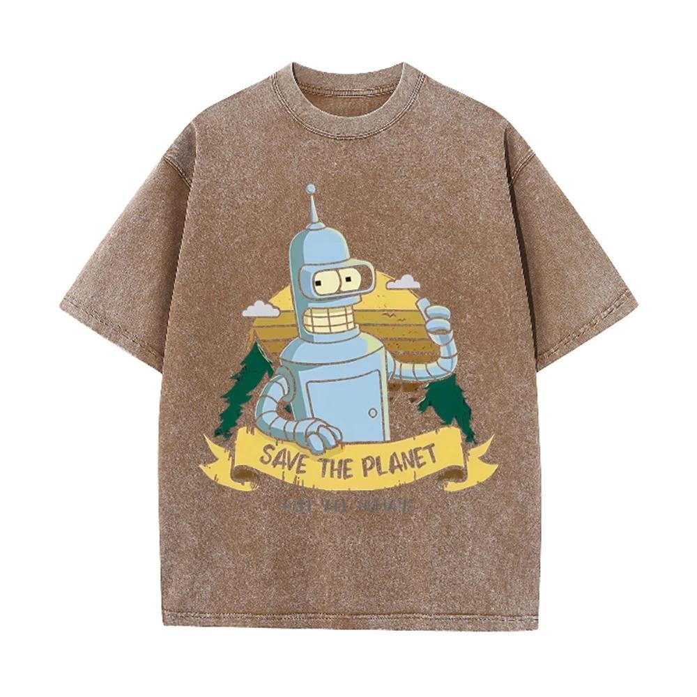 2026 New Hot Fashion Save The Planet Kill All Humans Funny Tops Robot Print Summer Tshirts Men Women Short Sleeve Cotton Tops