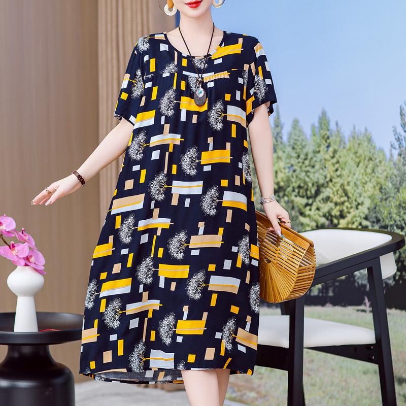 Plus Size Eleganckie sukienki letnie Luźne sukienki typu oversize z krótkim rękawem w stylu vintage Kobieta