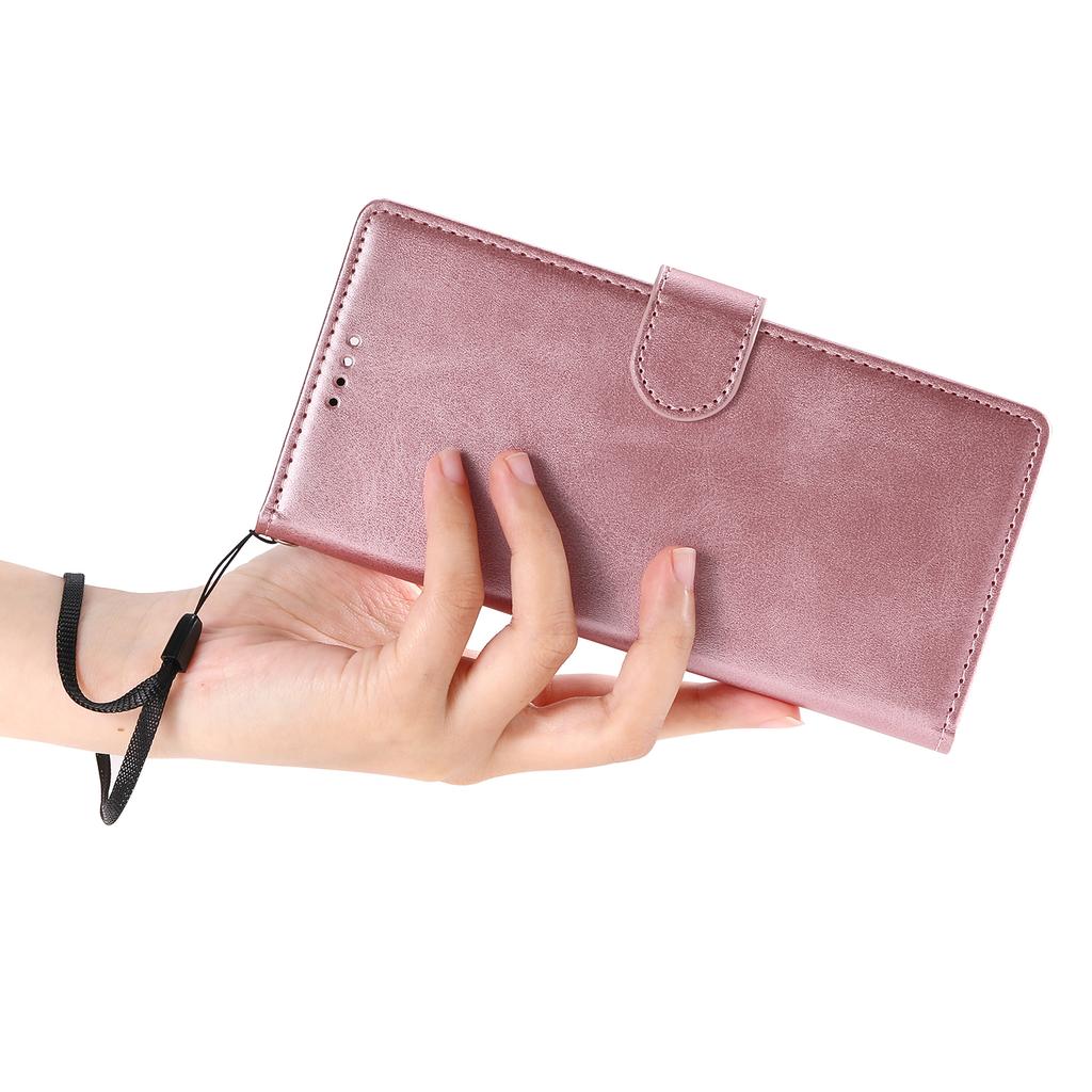 For iPhone 16 Pro Case Stand Wallet Calf Texture PU Leather Flip Phone Cover with Wrist Strap