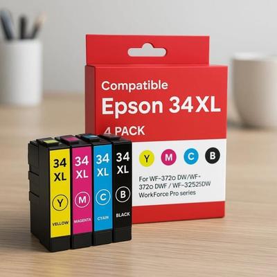 Pack of 4 Compatible EPSON 34XL Cartridges for Printers WF 3720DW, 3720DWF, 3725DW & Workforce Pro 3720DW, 3720DWF, 3725DW
