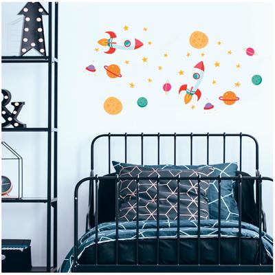 [R3414] - 3 folhas de adesivos 'Espaço' (foguetes-planetas) - 30x13cm