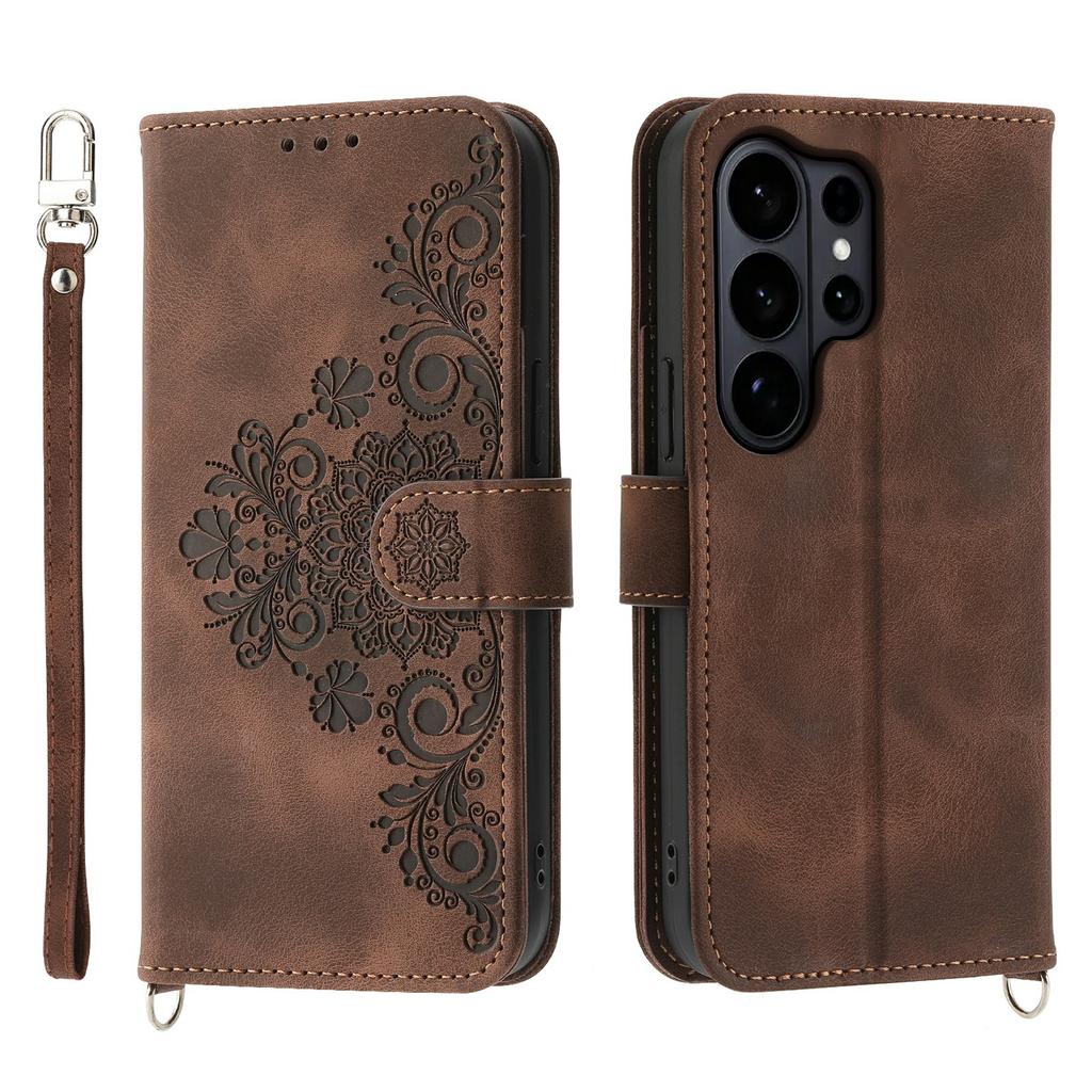 For Samsung Galaxy S26 Ultra Case Flower Pattern PU Leather Wallet Phone Cover with Strap