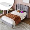 Upholstered Single Bed with USB Type C Charging Function, Slatted Frame, Grey, 90 X 200 Cm, Youth Bed for Bedroom, Linen Material (With Mattress)