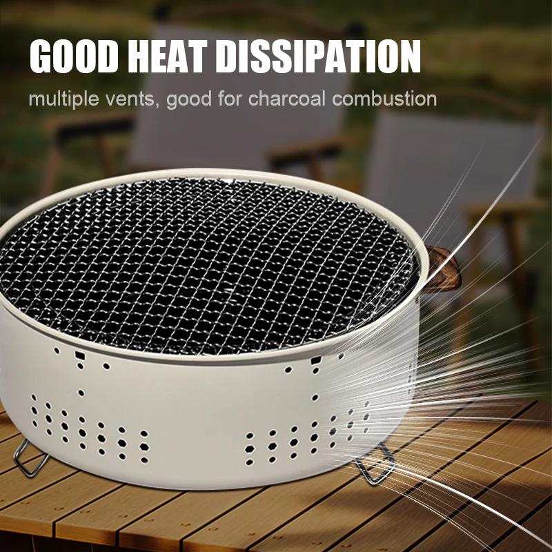 Tragbarer Holzkohlegrill, rauchfreier Grill, kleiner runder Tischgrill für den Außenbereich, antihaftbeschichtet, für Camping, Picknick, Garten