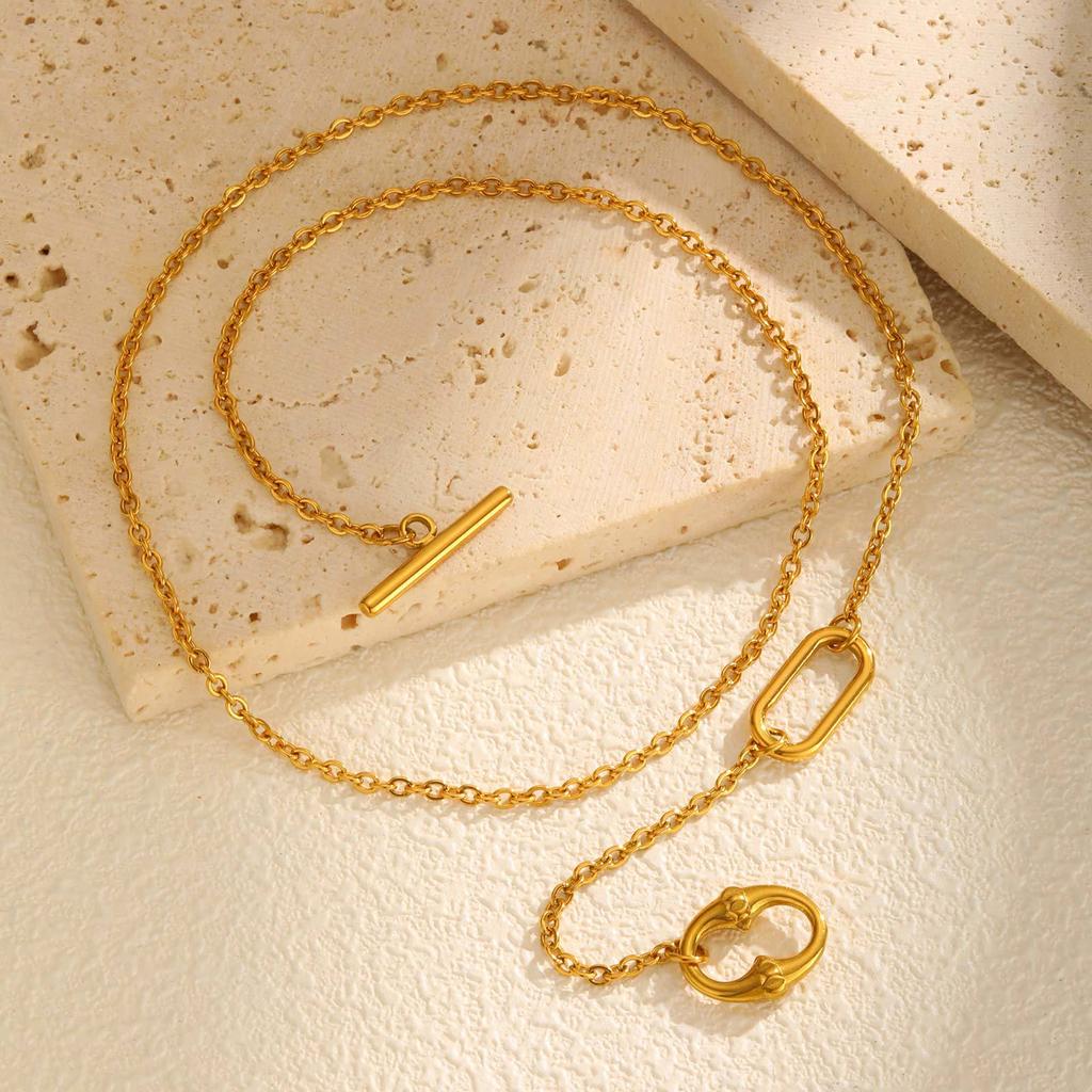 Women'S Jewelry Fashion Geometric Stainless Steel Snake Drop Y-Shaped Gold Necklace 2133