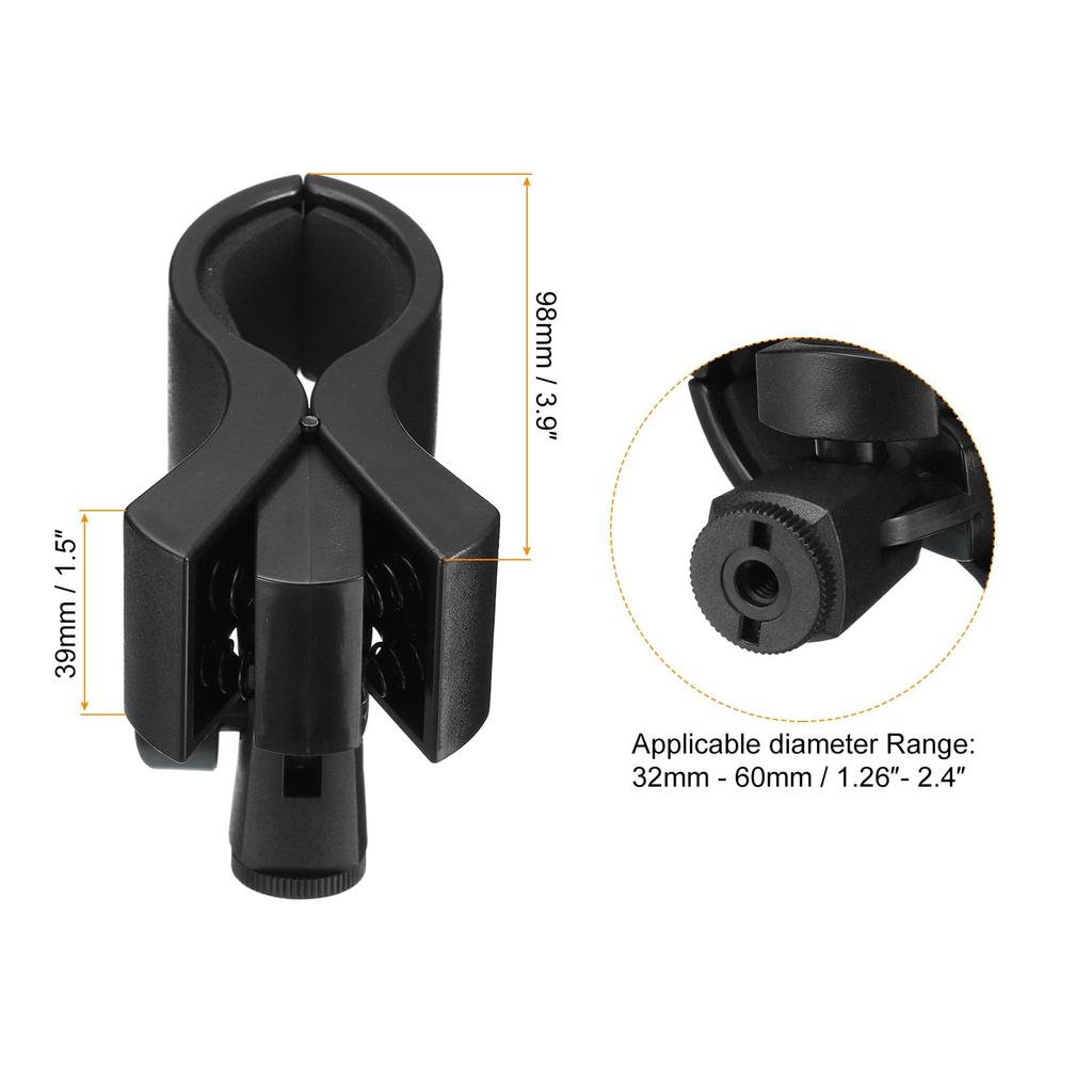 uxcell Microphone Holder, O.D. 32mm - 60mm Plastic Interface, Microphone Holder Clip with 14" Plastic Adapter for Lavalier Microphones, Black, Set of