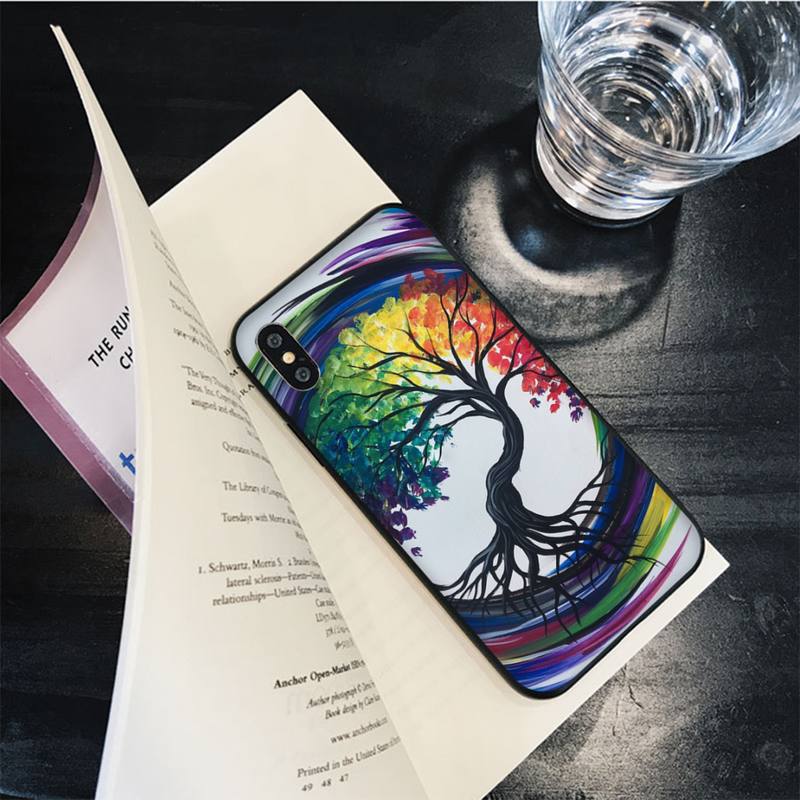 Rough Wood Grain Effect Tree of Life Yin Yang Phone Case for iPhone 8 7 6 6S Plus X SE 2020 XR XS 14 11 12 13 Mini Pro Max Mobil