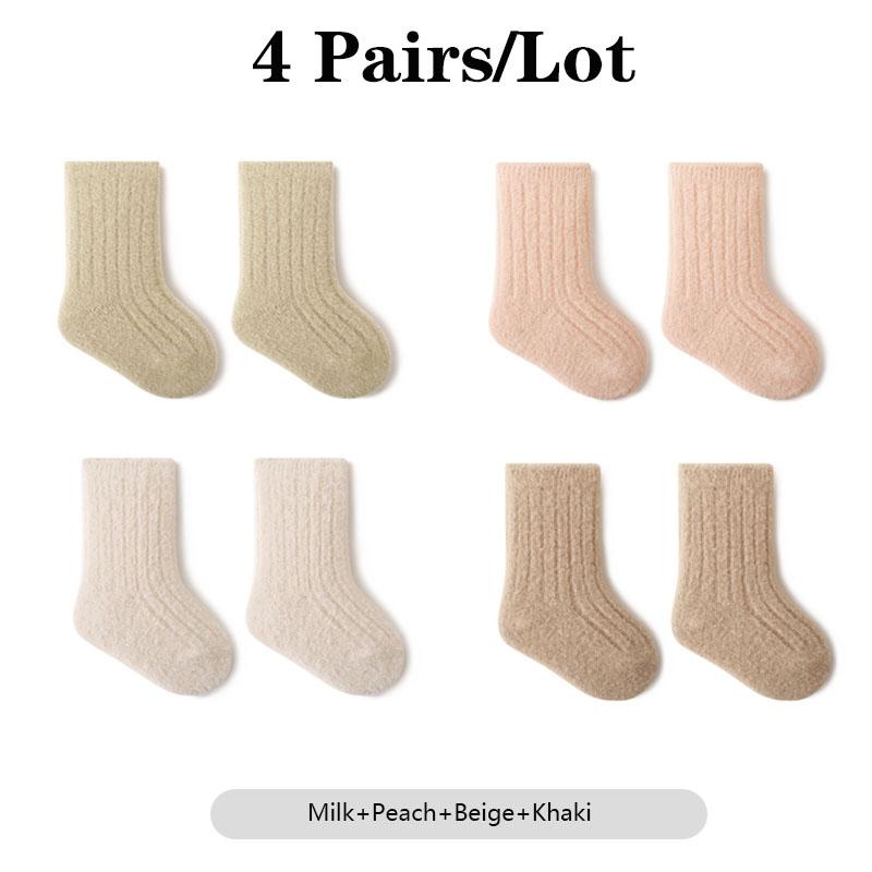 4 páry/lot Sada dětských ponožek Teplé Měkké Bavlněné Dětské Ponožky Bezešvé Pohodlné Středně Vysoké Dětské Ponožky Pro Chlapce A Dívky