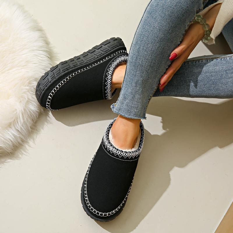 New Fashion Winter Cover Hear Cotton Half Slippers Cashmere Warm Non Slip Thick Bottom Snow Boots Women Outdoor Shoes