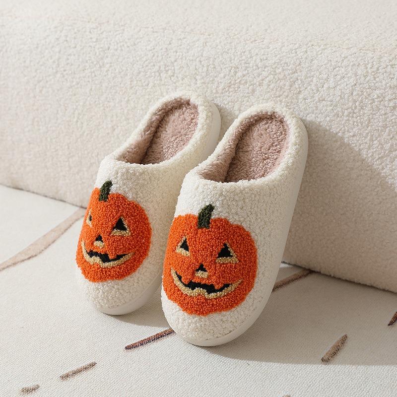 Winter Smiley Cotton Slippers Thick-soled Winter Household Indoor Non-slip Halloween Pumpkin Slippers Female Winter