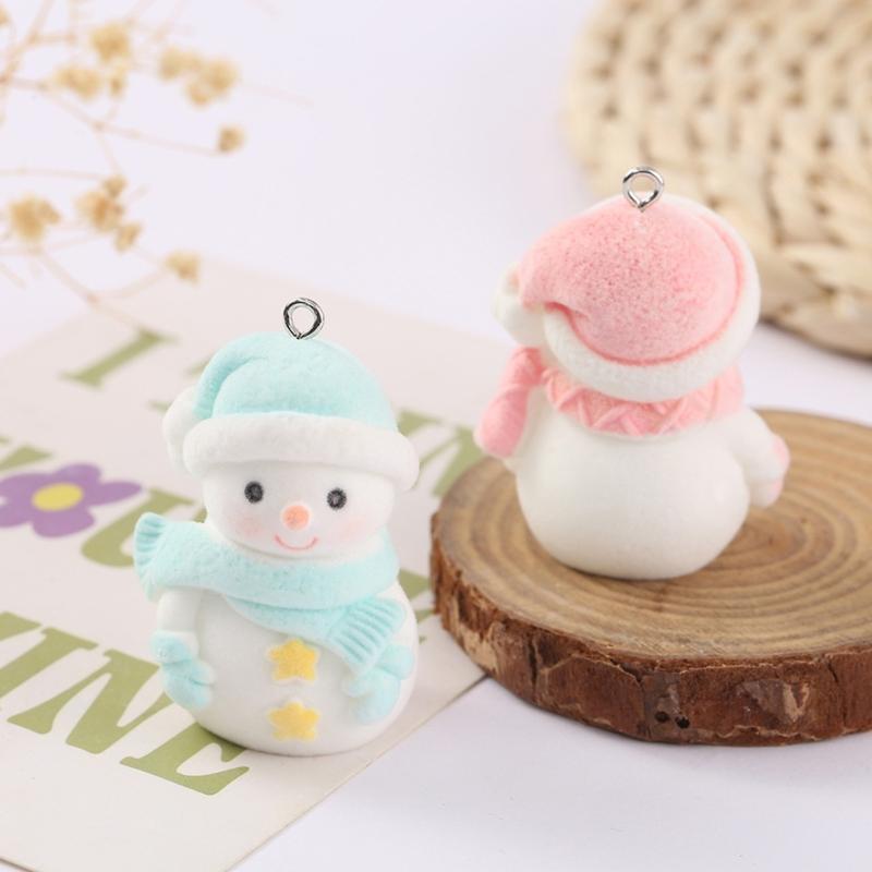 Versatile Flocking Snowman Pendant Decorative Necklaces Pendants DIY Jewelry Making Supplies Mini Resin Ornaments