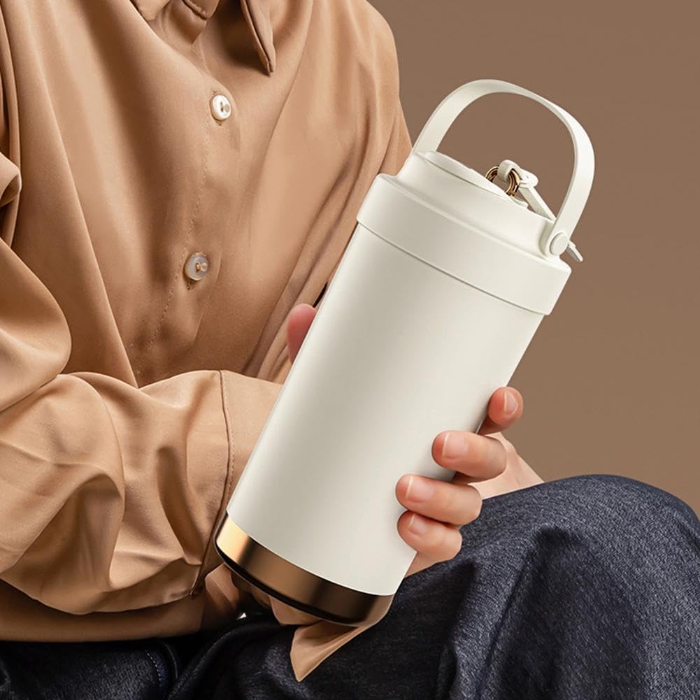 500ml Ceramic Tumbler with Vacuum Keeps Hot or Portable Coffee Water Extendable Lid Included Straw, Insulated, Double-Layered Design, Cold, Cup,