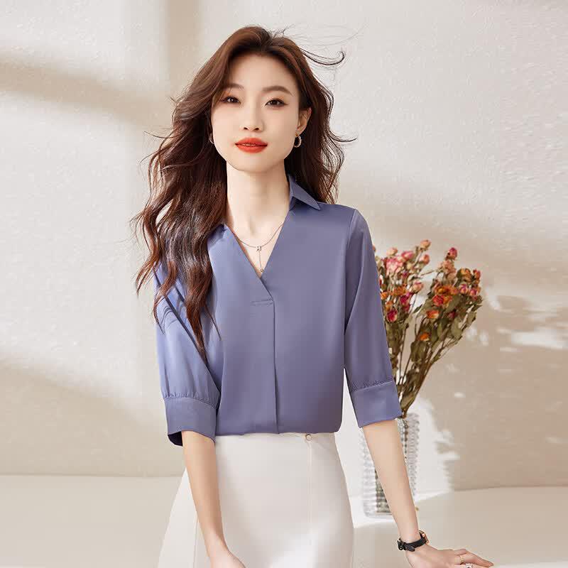 Women's 3/4 Sleeve V-Neck Chiffon Shirt
