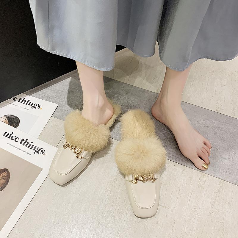 

Мао Мао тапочки женские осенне-зимние с металлической пряжкой, с закрытым носком, полузакрытые, хлопковые, модные, на низком ходу 40